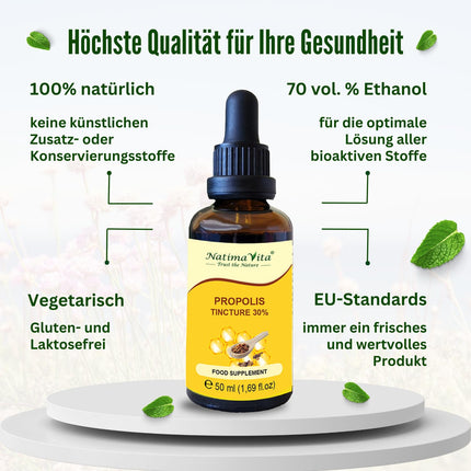 Propolis Drops 30% – 2 x 50 ml – Pure High-Dose Tincture – 100% Natural Extract – Practical Pipette – Easy Dosage – NatimaVita