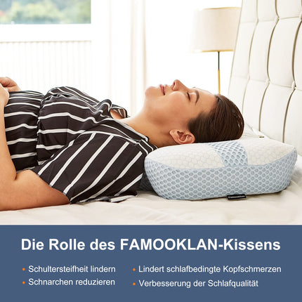 FAMOOKLAN Orthopedic Pillow Ergonomic Professional Neck Pillow Side Sleeper Memory Foam Pillow Relief from Head/Neck and Shoulder Pain