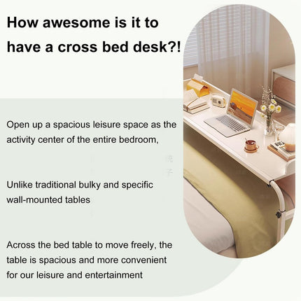 GXQFC Overbed Table on Wheels Height Adjustable 65-95 cm/Width Adjustable 115-210 cm, Overbed Table Mobile Desk Nursing Table Laptop Table Bedside Table for Home Office (Color: Wood)