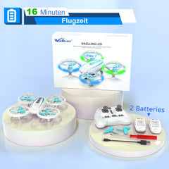 Wipkviey T18 Mini Drone for Kids, RC Quadcopter with Altitude Hold and Headless Mode, Drone with Blue and Green Lights and 360° Rotation for Boys Girls Beginners, 2 Batteries