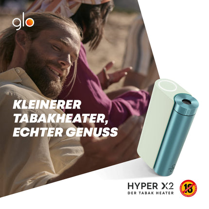 GLO Hyper X2 Tobacco Heater, Electric Tobacco Heater for Classic Cigarette Flavor, Alternative to E-Cigarettes, Easy Cleaning, Up to 20 Sticks per Battery Charge, Mint/Bluegreen