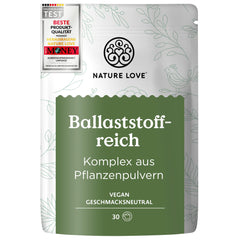 NATURE LOVE® High-Fiber Powder - 450 grams - Fiber: Psyllium husks, acacia fiber, inulin, oats &amp; more - ideal supplement for intestinal cleansing - vegan and laboratory-tested