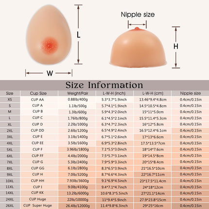Vollence DD Cup 1200g Silicone Breast Forms Fake Breasts Prosthesis Mastectomy Transgender Crossdresser Cosplay Prosthesis Fake Breasts