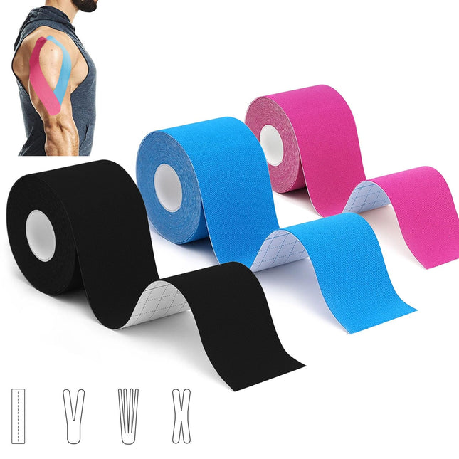 3 Rolls of Kinesiology Tape (5m x 5cm), Professional Kinesiotapes Physio Tape Sport Tape Set, Waterproof &amp; Skin-friendly Kinesiotape, for Muscle Support, Knee Pain, Elbow and Shoulder
