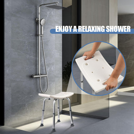 Ez2care Shower Stool, Height-Adjustable Shower Chair for Seniors, Non-Slip Bath Stool, Safe Aluminum Shower Seat, Lightweight Shower Aid for Bathtubs, 136KG Load Capacity