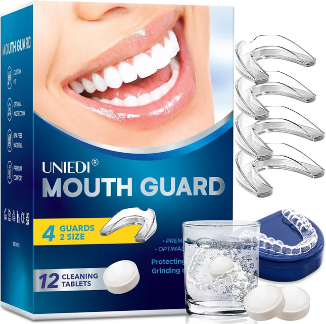 UNIEDI Mouth Guard, Nighttime Teeth Grinding Splint, 2 Sizes, 4 Moldable Mouth Guards for Teeth Grinding, Against Bruxism and Teeth Grinding