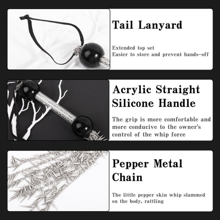 Whip Metal with Chain, Flogger Riding Erotic Bead Handle Spanking Whip Adult Game Bondage Spanking Toy Accessory Sex Toys for Couples SM Role Play