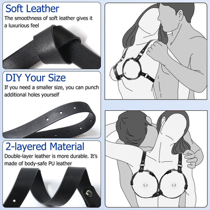 BDSM Bondage Sex Toys for Couples - Breast Cuffs for Woman Harness Ladies Leather Bra Sexy Lingerie Ladies for Sex Extreme Erotic Bondage Set for Cup Sizes, Large
