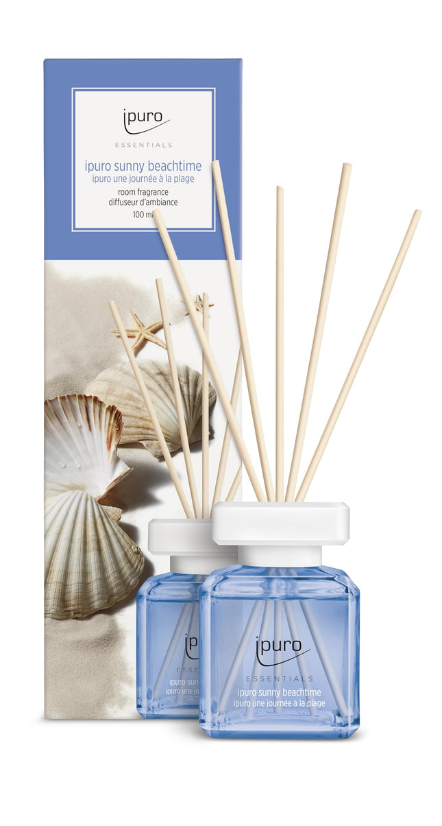 ipuro - Essentials Room Fragrance Sunny BEACHTIME 100ml | Room freshener with grapefruit, lemon &amp; white musk fragrance aroma | Diffuser with sticks | Air freshener for the home