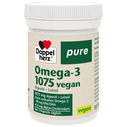 Doppelherz pure Omega-3 1075 vegan - Algae oil + linseed oil - Alpha-linolenic acid contributes to the maintenance of normal cholesterol levels - 80 capsules
