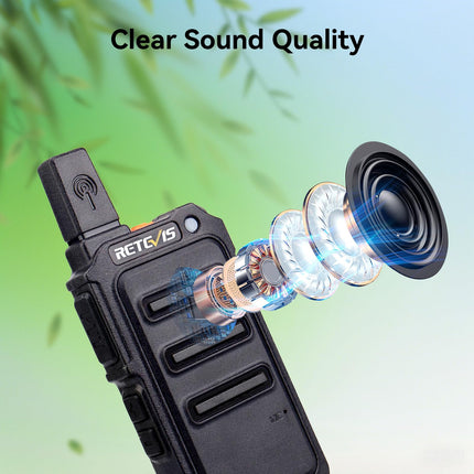 Retevis RT619 Walkie Talkie, PMR446 Rechargeable 2-Way Radio USB 1300mAh Battery, VOX License-Free, Mini Walkie Talkies Professional for Family, Camping (2 Pack, Black)