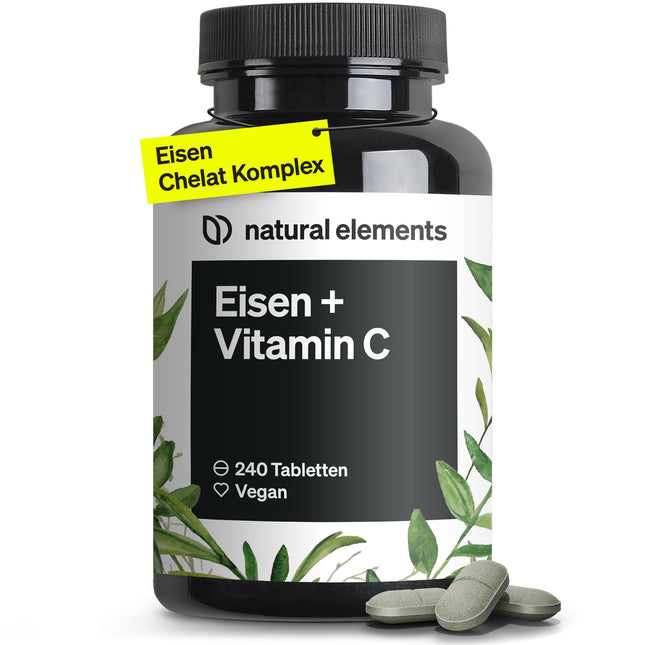 Iron with 40mg natural vitamin C – 240 vegan iron tablets – with natural vitamin C from acerola – chelate complex (iron bisglycinate) – high dosage, without unnecessary additives