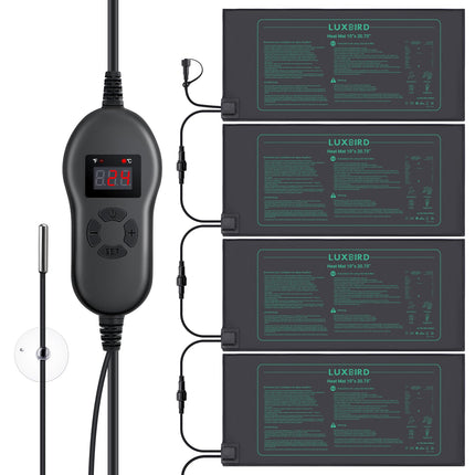 Luxbird Heating Mat with Thermostat, 4 Heating Mats with 1 Controller, Indoor Greenhouse Heating Mat 30 Watt, One-to-Many Control, IP67 Waterproof, Mat Size 52.7 x 25.4 cm