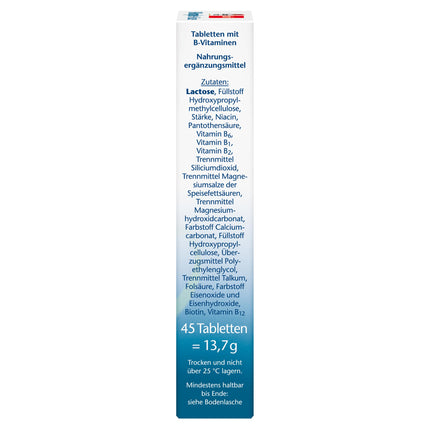 Doppelherz B-Complex DEPOT with folic acid - B vitamins contribute to the normal function of the nervous system and normal energy metabolism - 45 tablets