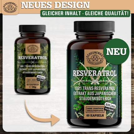 Resveratrol -1000mg per daily dose- IMPORTANT: 100:1 extract (=100000mg Japanese knotweed root) + piperine | 98% Trans-Resveratrol high dosage | Laboratory tested -DE- SCHEUNENGUT®