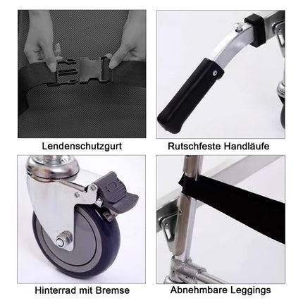 EMS Stair Chairs, Gguwug Transfer Stair Chair Lift Assist Devices Aluminum Lightweight Stairlifts Foldable Transport Wheelchair with 2-Wheel, Load 350Lbs with Quick Release Buckles