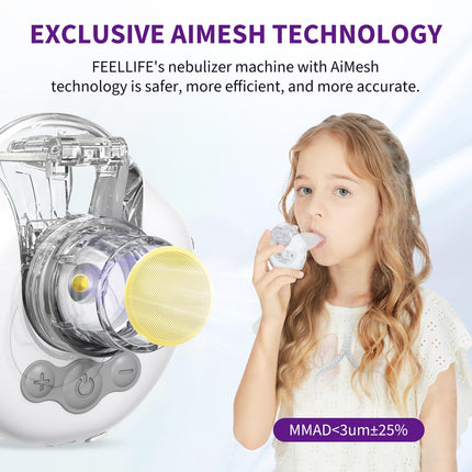 FEELLIFE Nebulizer, Quiet Nebulizer for Adults and Children, 3 Adjustable Modes, Ultralight Hands-Free Nebulizer, Nebulizer for Home and Travel, Rechargeable Battery