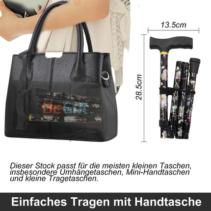 BeGrit Folding Walking Stick for Women Walking Stick Colorful Black Gifts Women Elegant Height Adjustable Walking Stick Flowers Crutch Gifts for Mother Men Birthday Thanksgiving the New Year