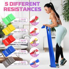 5 Piece Fitness Bands Set, 1.5M Gymnastic Band Resistance Bands in 5 Strengths Fitness Band Resistance Bands for Pilates Yoga Strength Training for Men and Women