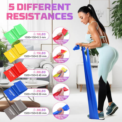 5 Piece Fitness Bands Set, 1.5M Gymnastic Band Resistance Bands in 5 Strengths Fitness Band Resistance Bands for Pilates Yoga Strength Training for Men and Women