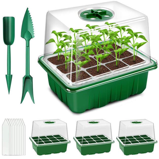 zociko indoor greenhouse growing box, 3 pieces germination trays, mini greenhouse growing set, growing shelves seedling starter trays greenhouse growing tray with lid ventilation for seedling plant
