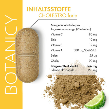 BOTANICY Cholestro Forte with BERGAVIT® - Lower Cholesterol Naturally - Bergamot Extract, Vitamins A, C and E, Zinc, Selenium &amp; Choline - Hormone-Free, Vegan - 60 Tablets
