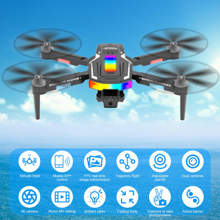 Drone with 4K Camera, GuKKK Mini Drone with 2 HD Cameras, Foldable FPV Drone Live Transmission, Camera Electrically Adjustable with 2 Batteries, RC Drones WiFi FPV Transmission Quadcopter for Beginners