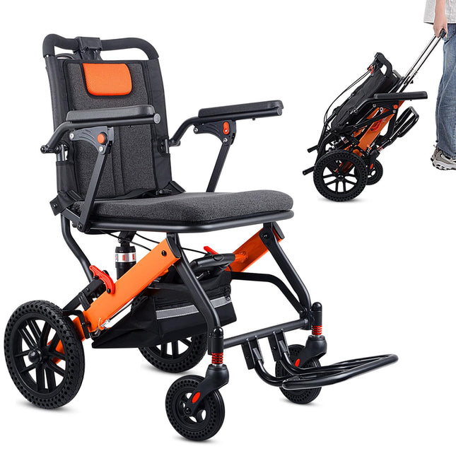 Wisging Ultra-Light Transport Wheelchair - Folding Portable Wheelchair with Handbrake - Trolleys for Elderly Air Travel