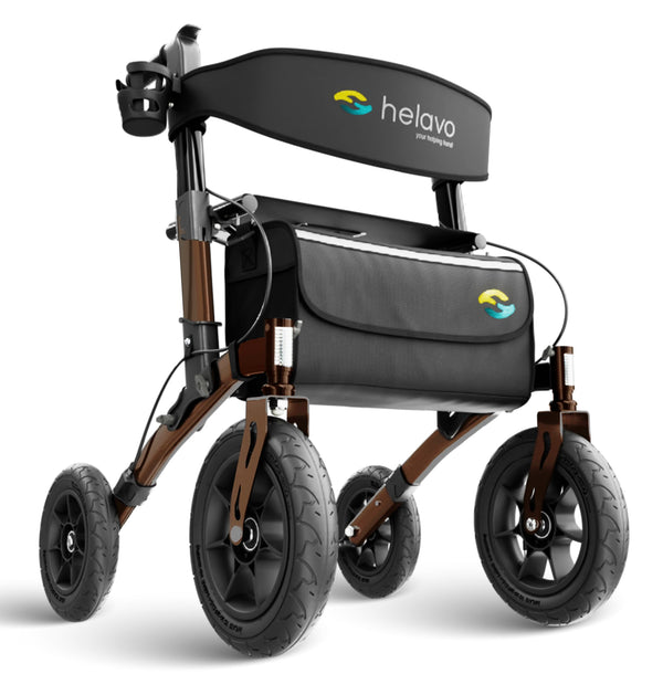 Helavo Rollator with Puncture-Proof Solid Rubber Tires for Outdoors - Foldable Aluminum Outdoor Rollator with Seat - Maximum Mobility &amp; Comfort Outdoors