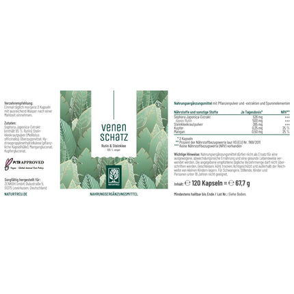 Rutin Sweet Clover Complex 120 Capsules - 500mg Rutin High Dose &amp; 394mg Sweet Clover - Herbal Alternative to Vein Capsules and Vein Tablets - Vegan - Vein Treasure from NATURTREU