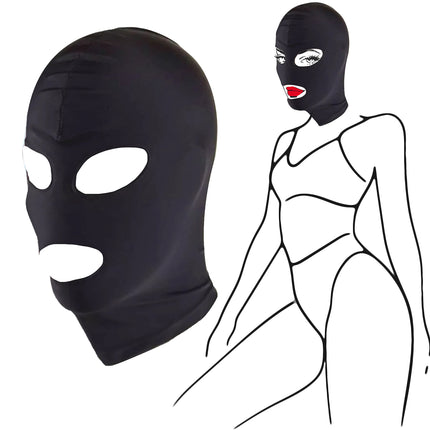 BDSM mask by FOPS 100% spandex SM mask S/M for slaves &amp; role plays stretchable up to 58 cm eyes &amp; mouth free breathable &amp; comfortable perfect for hot control &amp; stimulation games black FOPS B23-1