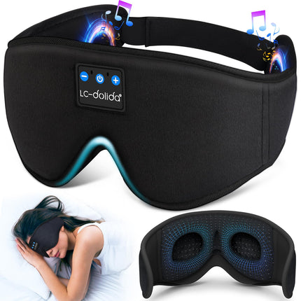 LC-dolida Sleep Mask with Headphones Bluetooth V5.4, 3D Sleep Headphones Breathable for Women Men, Eye Mask Cotton Washable Sleep Glasses with Microphone for Travel/Nap/Yoga/Meditation
