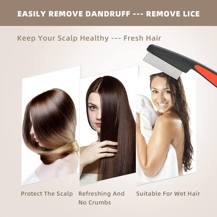 Dandruff comb with metal teeth, stainless steel fine tooth comb head comb comb dandruff comb adult dandruff comb comb against dandruff comb dandruff comb hair anti-dandruff comb