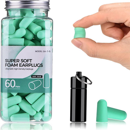 Hearing protection earplugs, earplugs for sleeping, 60 pairs with 38dB SNR, super soft foam earplugs, noise protection earplugs for loud noises, snoring, studying, concerts