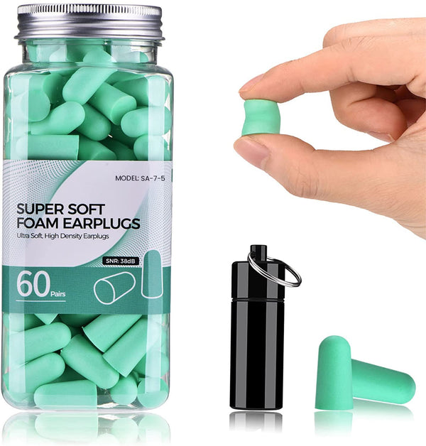Hearing protection earplugs, earplugs for sleeping, 60 pairs with 38dB SNR, super soft foam earplugs, noise protection earplugs for loud noises, snoring, studying, concerts