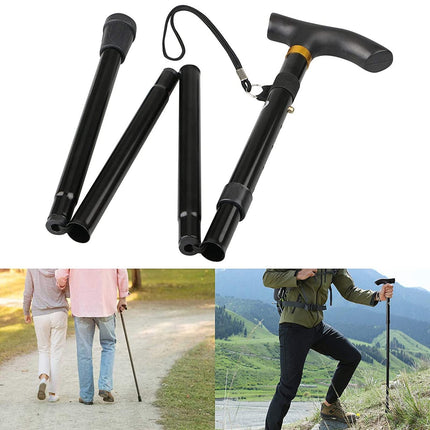 Folding aluminum walking stick, portable walking stick, hiking sticks, foldable walking stick 4 sections aluminum alloy walking stick for hiking camping mountaineering trekking (black)