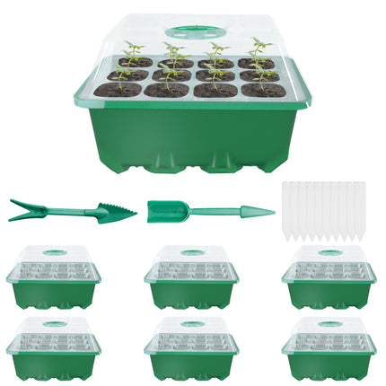 Indoor greenhouse cultivation box, 6 pieces 72 cells mini greenhouse cultivation set, seedling starter trays greenhouse cultivation tray with lid and ventilation for seedling plant