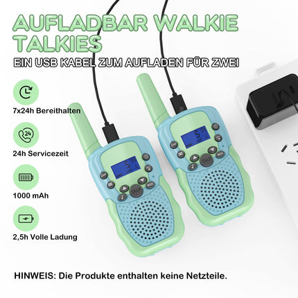 Walkie Talkie Kids, Bakoherp Walkie Talkie Rechargeable for 3-12 Year Old Children, Children's Radio Rechargeable with 8 Channels, LED Flashlight, VOX Function for Adventure, Camping, Hiking