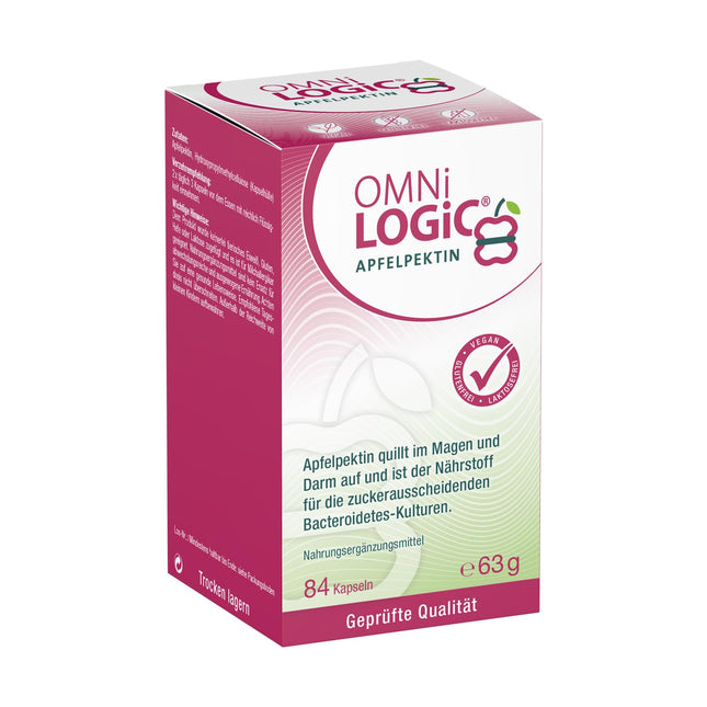 OMNi LOGiC APPLE PECTIN, 84 Capsules, Fiber, Natural Apple Pectin: Swells in the stomach and intestines, Vegan, Gluten-free, Lactose-free