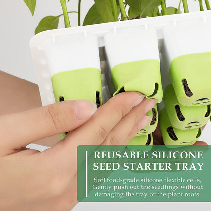 Indoor greenhouse seed tray, reusable seed tray, silicone seed tray for starting plant seeds, plant cultivation with flexible pop-out cells