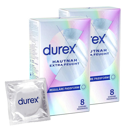 Durex Hautnah Extra Moist Condoms – Ultra thin, with an anatomical easy-on shape &amp; moistened with plenty of silicone lubricant – 16-pack (2 x 8 condoms)