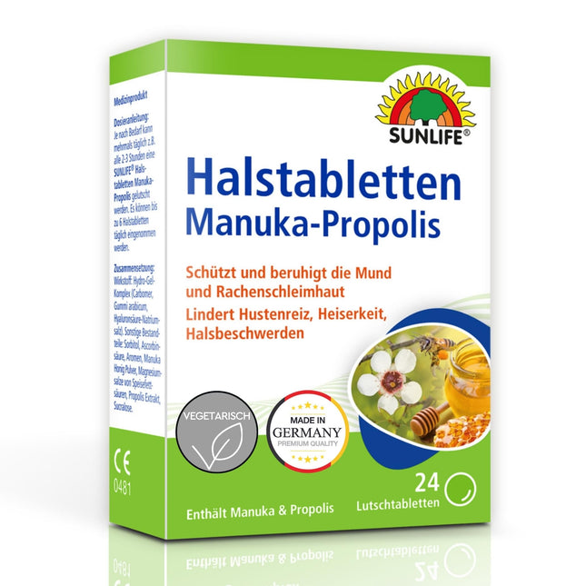 SUNLIFE Manuka-Propolis Throat Lozenges 1 x 24 pieces - Honey Propolis Tablets - Throat Lozenges for Cough - Sore Throat Lozenges - Lozenges with Manuka &amp; Propolis