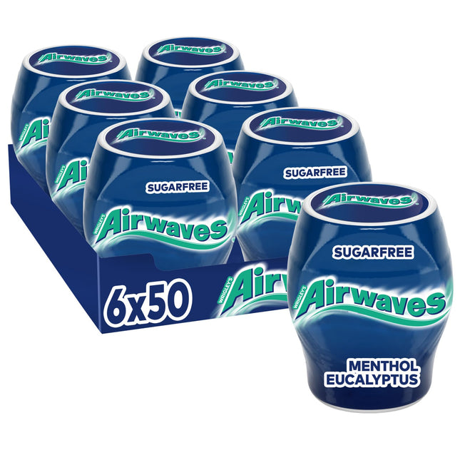 Airwaves Sugar-Free Chewing Gum, Menthol Eucalyptus Gum, 6 x 50 Dragees, Large Pack Chewing Gum, Sugar-Free Chewing Gum with Mint Freshness (300 Dragees)