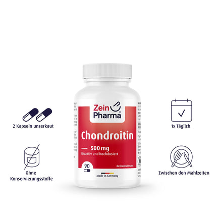 ZeinPharma Chondroitin Capsules 500 mg (90 Capsules) – Food supplement without additives, organic, for your joints, laboratory-tested