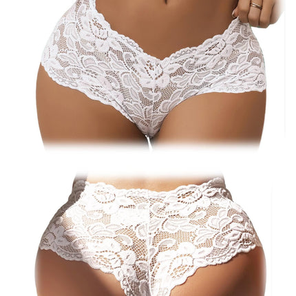 comeondear Panty Sexy String Thong Lace Hipster Floral Briefs 2-Pack Panties Underwear Plus Size Underpants (2-Pack White, L)