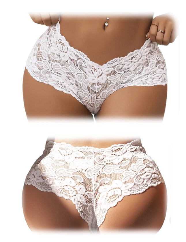 comeondear Panty Sexy String Thong Lace Hipster Floral Briefs 2-Pack Panties Underwear Plus Size Underpants (2-Pack White, L)