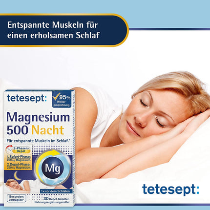 tetesept Magnesium 500 Night – dietary supplement with high-dose magnesium – relaxed muscles during sleep with magnesium tablets – 1 x 30 tablets