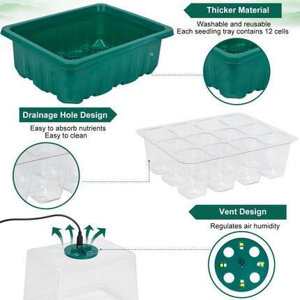 FORMIZON Greenhouse Propagation Tray, 5 Pack Mini Greenhouse Propagation with Higher Lids, 2 Tools, 10 Labels, Indoor Greenhouse Propagation Box with Timing Controller Adjustable Brightness