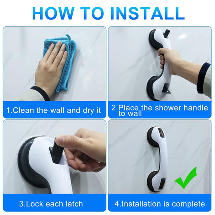 Budding Joy 2-Piece Grab Bar with Suction Cup, MAX 110 KG Shower Grab Bar No Drilling, 30 CM Grab Bars for Seniors, Bathtub Grab Bar No Drilling, Shower Holder, Black