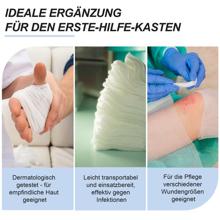 Compresses Sterile 10x10cm 50 pieces Wound compresses STERILE 8 layers Wound dressing Dressing material Gauze compresses Wound gauze Compress for wound care Blood absorption + E-Book (about health)